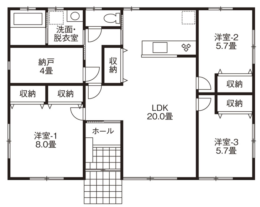 新築1000万円台の平屋「子育てしやすい平屋の家」間取り図