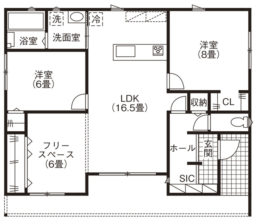 新築1000万円台の平屋「平屋の規格型デザインハウス」間取り図