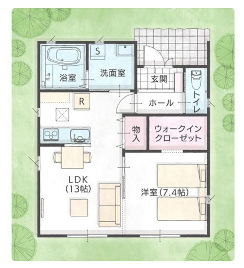 【平屋】コミコミ1500万の家　タマホーム-シフクノいえ プレミア「間取りプランの例」