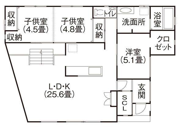 1500万円の平屋の家・28.3坪・3LDK・おしゃれなカフェスタイルの平屋「間取り図」