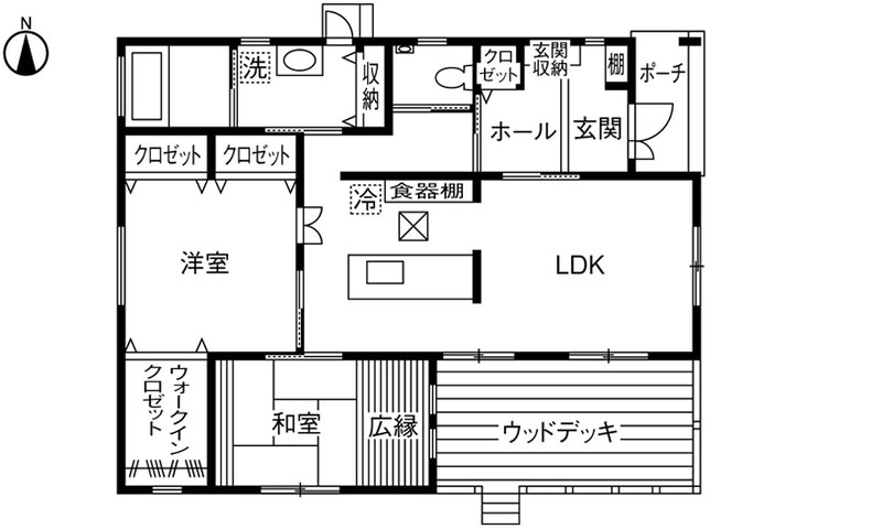 1500万円の平屋の家・26.9坪・2LDK・カントリー雑貨が似合う南欧風の平屋「間取り図」