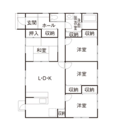 1500万円の平屋の家・29.3坪・4LDK・無駄を省いて機能的で使い勝手のいい平屋「間取り図」