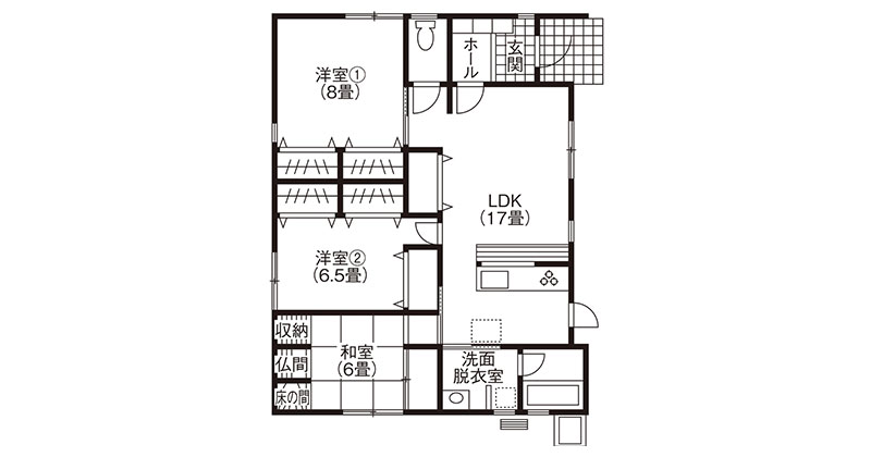 暮らしやすい広々空間＆バリアフリー仕様の平屋の家「間取り図」