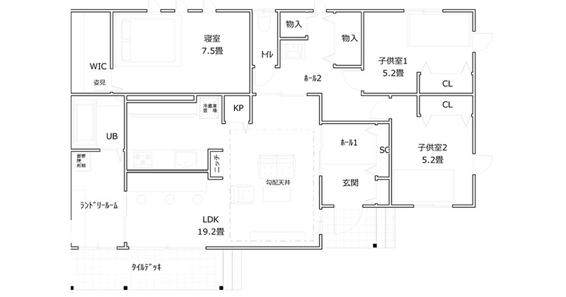 子供との時間を大切にのんびり楽しめる平屋の家「間取り図」