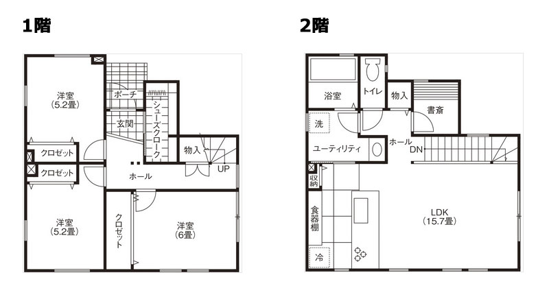 木目調のデザインに統一されたウッドテイストな2階建て住宅「間取り図」