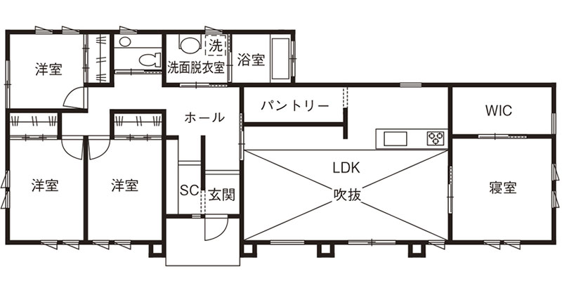 日当たり◎無垢材と漆喰でセンス◎自然素材をたっぷりと使った心地よい平屋の家「間取り図」