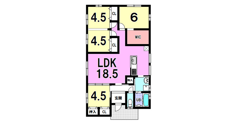 広々開放的なリビングに家事動線も考えられた間取り 4LDK・平屋の家「間取り図」