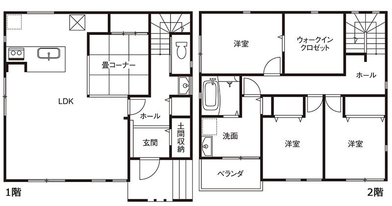 シンプルな動線設計＆20畳の広々LDK＆長期優良住宅も備えた2階建ての家「間取り図」