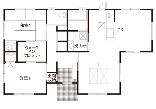 バリアフリー設計の一人暮らし用・終のすみか・平屋の間取り「間取り図」